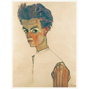 Obrazová reprodukce Man in Striped Shirt (Male Self Portrait) - Egon Schiele, (30 x 40 cm)