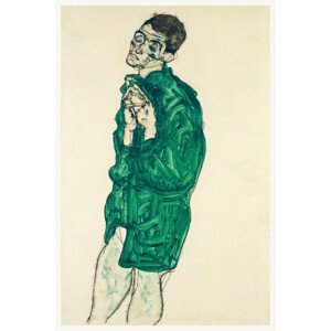 Obrazová reprodukce Man in a Green Shirt (Male Nude Portrait) - Egon Schiele, (26.7 x 40 cm)