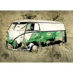 Ilustrace Volkswagen vw combi green, Lembayung senja studio, (40 x 30 cm)