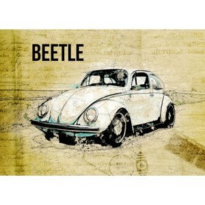 Ilustrace Volkswagen vw beetle, Lembayung senja studio, (40 x 30 cm)