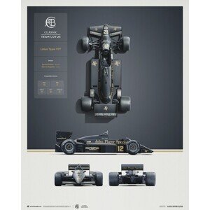 Umělecký tisk Team Lotus - Type 97T - Blueprint - 1985, (40 x 50 cm)