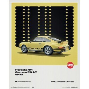 Umělecký tisk Porsche 911 Carrera RS 2.7 - 50th Anniversary - 1973 - Yellow, (40 x 50 cm)