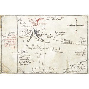 Umělecký tisk Hobbit - Map of The Unexpected Journey, (40 x 26.7 cm)
