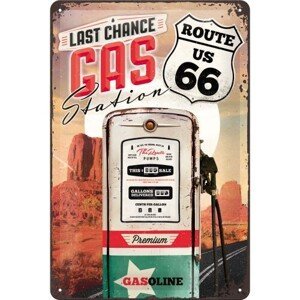 Plechová cedule Route 66 - Gas Station, (20 x 30 cm)