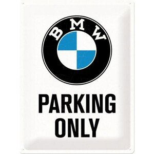 Plechová cedule BMW - Parking Only - White, (30 x 40 cm)