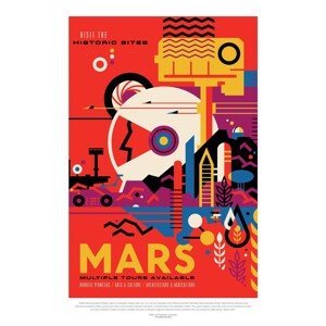 Ilustrace Mars (Retro Planet & Moon Poster) - Space Series (NASA), (26.7 x 40 cm)