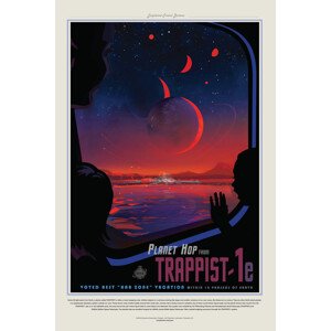 Ilustrace Trappist 1E (Planet & Moon Poster) - Space Series (NASA), (26.7 x 40 cm)