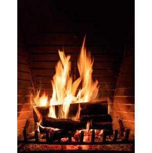 Umělecká fotografie Fireplace burning wood logs, cozy warm home christmas time, Rawf8, (30 x 40 cm)