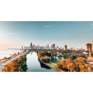 Umělecká fotografie chicago skyline from the park, franckreporter, (40 x 22.5 cm)