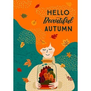 Ilustrace Autumn illustration with cute woman. Vector design, Nadezda_Grapes, (30 x 40 cm)