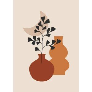Ilustrace Abstract botanical poster. Boho contemporary background, mid century minimalist art print. Vector illustration, Arelix, (30 x 40 cm)
