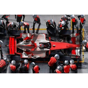 Umělecká fotografie F1 pit crew working on F1 car., Jon Feingersh, (40 x 26.7 cm)