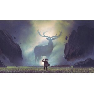 Umělecký tisk man encountering the legendary deer, Grandfailure, (40 x 22.5 cm)