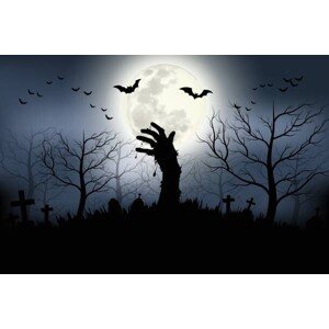 Umělecký tisk Zombie hands rising in dark Halloween night., jirawatp, (40 x 26.7 cm)