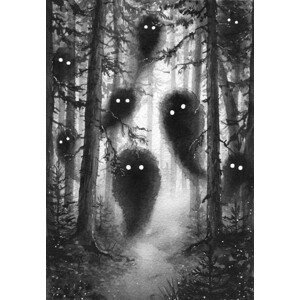 Umělecký tisk Hand drawn foggy forest with spirits, Val_Iva, (26.7 x 40 cm)