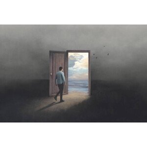 Umělecký tisk Illustration of open dreams door, surreal, francescoch, (40 x 26.7 cm)
