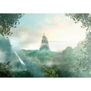 Umělecký tisk Distant castle near waterfall, Colin Anderson Productions pty ltd, (40 x 26.7 cm)