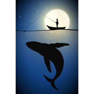 Umělecký tisk Fisherman in boat on moonlight night, arvitalya, (26.7 x 40 cm)
