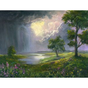 Umělecký tisk Summer rain, oil painting, Pobytov, (40 x 30 cm)