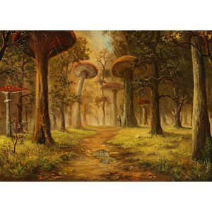Umělecký tisk Oil Painting of Mushroom Forest During Rain, Pobytov, (40 x 30 cm)