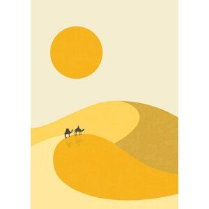 Ilustrace Desert landscape, camels on dunes illustration, Natalya Nepran, (30 x 40 cm)
