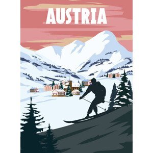 Ilustrace Austria Ski resort poster, retro. Alpes, VectorUp, (30 x 40 cm)