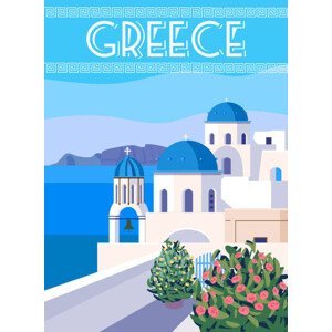 Ilustrace Greece Poster Travel, Greek white buildings, VectorUp, (30 x 40 cm)