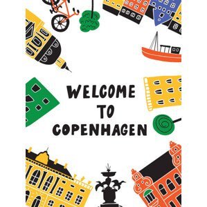 Ilustrace Welcome to Copenhagen. Funny hand drawn, Ekaterina Kapranova, (30 x 40 cm)