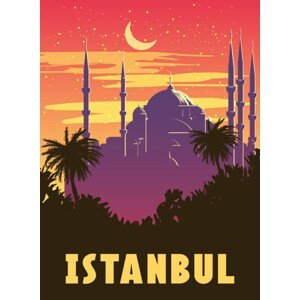 Ilustrace Retro Poster Istanbul, sunset city Turkey,, VectorUp, (30 x 40 cm)