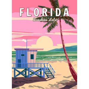 Ilustrace Retro Poster Florida South Beach. Lifeguard, VectorUp, (30 x 40 cm)