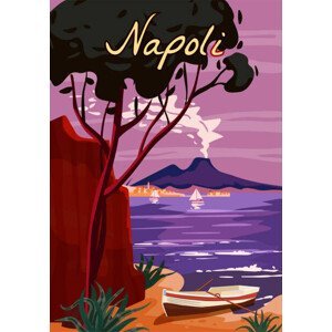 Ilustrace Naples Retro Poster Italia. Mediterranean sea, VectorUp, (26.7 x 40 cm)