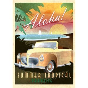 Ilustrace Aloha Art Deco style Paradise classic, JDawnInk, (30 x 40 cm)