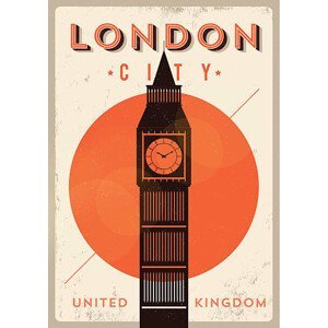 Ilustrace Vintage Big Ben, London City Poster, kursatunsal, (30 x 40 cm)