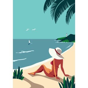 Ilustrace Relax on tropical seaside sand beach vector poster, Svetlana Aganina, (30 x 40 cm)