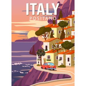 Ilustrace Retro Poster Italy, mediterranean romantic landscape,, VectorUp, (30 x 40 cm)