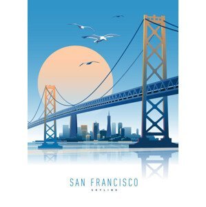 Ilustrace San Francisco skyline, zbruch, (30 x 40 cm)