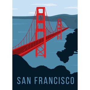 Ilustrace Golden Gate bridge retro poster. Red, Inna Miller, (30 x 40 cm)