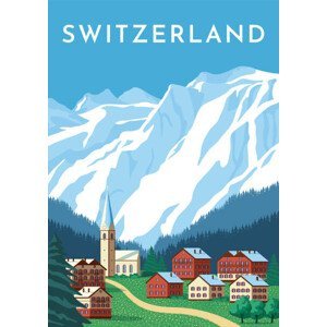Ilustrace Switzerland travel retro poster, nature vintage, Rinat Khairitdinov, (26.7 x 40 cm)