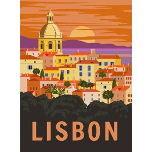Ilustrace Lisbon VintageTravel Poster. Portugal cityscape landmark,, VectorUp, (30 x 40 cm)
