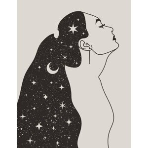 Ilustrace Mystical Woman with the Moon and, ANASTASIIA DMITRIEVA, (30 x 40 cm)
