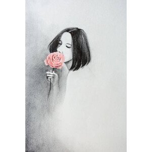 Ilustrace A girl who smells the flowers, jun xu, (26.7 x 40 cm)