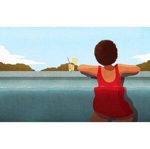 Ilustrace Woman relaxing in swimming pool with cocktail, Malte Mueller, (40 x 24.6 cm)