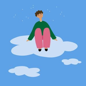 Ilustrace The character sits on a cloud, Oxi An, (40 x 40 cm)