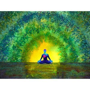 Ilustrace chakra color human lotus pose yoga, Benjavisa, (40 x 30 cm)