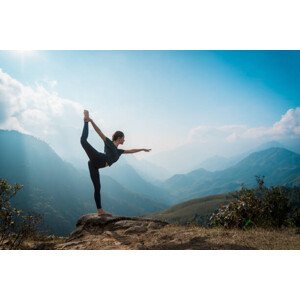 Umělecká fotografie Woman training yoga, mountains on background, Zulman, (40 x 26.7 cm)