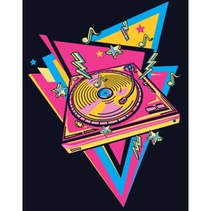 Umělecký tisk Colorful musical turntable emblem 80s style design, Alex_Bond, (30 x 40 cm)