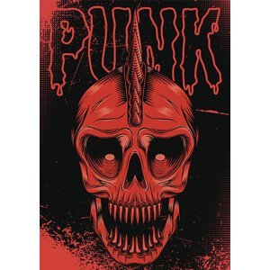 Umělecký tisk poster with red skull for punk rock, 111chemodan111, (30 x 40 cm)
