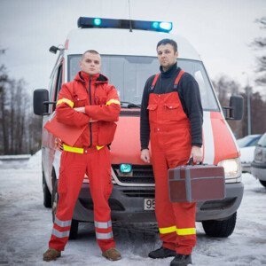 Umělecká fotografie Two paramedics at work, Mikael Vaisanen, (40 x 40 cm)