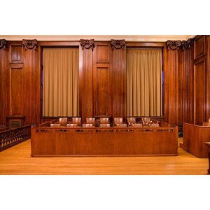 Umělecká fotografie Jury box in courtroom, Don Farrall, (40 x 26.7 cm)