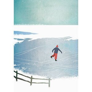 Ilustrace Illustration of man ice skating on frozen lake, Malte Mueller, (26.7 x 40 cm)